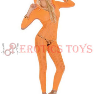 Código: 2902 Vivace Crochet Hooded Bodystocking w/Sleeves Neon Orange O/S