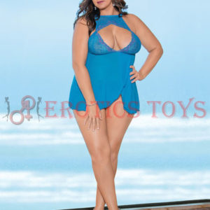 Código: 630 Open Front Flyaway Babydoll Ocean Blue/Pink 1X-2X-3X