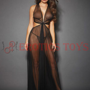 Código: 692 Sheer Mesh Gown w/Cut Out Sides & Ties in Back w/G-String Black O/S