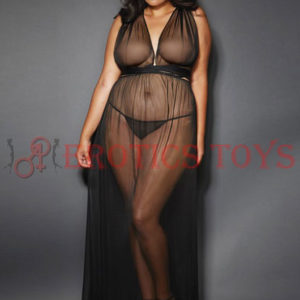 Código: 693 Sheer Mesh Gown w/Cut Out Sides & Ties in Back w/G-String Black QN