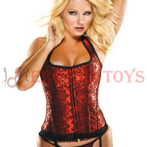 Código: 1426 Halter Floral Print Corset w/Hook & Eye Closures & Acrylic Boning Red/Black. Size: 44.