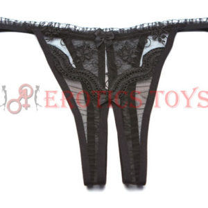 Código: 85 Scalloped Embroidery Crotchless Panty Black O/S-1X/2X-3X/4X
