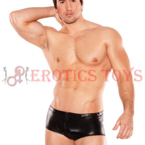 Código: 198 Zeus Wet Look Front Zipper Short Black O/S