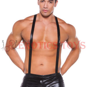Código: 199 Zeus Wet Look Suspender Shorts Black O/S
