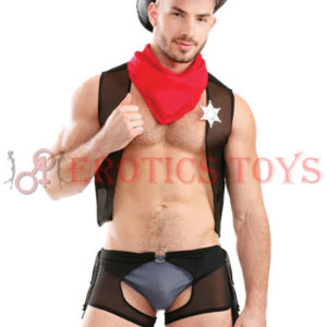 Código: 1792 Men's Play Bucking Bronco Vest, Handkerchief, Chap Shorts & Underwear Black SM-MD-LG