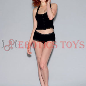 Código: 2954 Spandex Jersey Camisole w/Lace T Back Strap & Snap-Side Panty Black