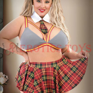 Código: 1762 Curve Little Miss Prefect Tie Choker, Caged Bralette, Skirt & Panty Red, Yellow & Grey
