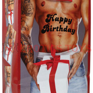 Código:	2138	Happy Birthday Man Holding Gift Box w/Red Bow Gift Bag