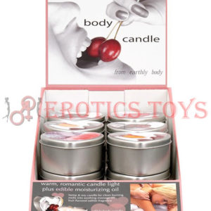 Código:	4969	Earthy Body Edible Candle Display of 12 w/Tester - 4 Flavor Heart Tin
